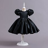 abordables Robes de fête-Tout-petit Fille Robe de Soirée Couleur Unie Manche Courte Performance Manche Gigot Mignon Princesse Polyester Mi-long Été Printemps 3-7 Ans Noir Blanche Rose Claire