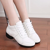abordables Chaussures de danses latines-Femmes Chaussures de danse latine Chaussures d&#039;Entraînement de Danse Danse en Ligne Performance Intérieur Cha-Cha Chaussures de confort Semelle fendue Talon Épais Blanc nacré Lumineux Noir Noir