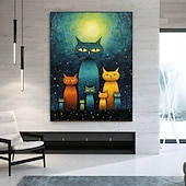 preiswerte Tiergemälde-handgemalter Ölgemälde, Leinwand, Wandkunst, Dekoration, abstraktes Messergemälde, Sternenkatze im Van-Gogh-Stil, für Heimdekoration, gerolltes, rahmenloses, ungedehntes Gemälde