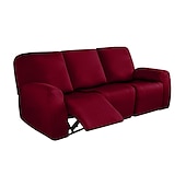 abordables Funda para sillón reclinable-Fundas reclinables impermeables, funda de sofá suave antideslizante color burdeos con bolsillo para sofá de 1/2/3/4 plazas, protector de muebles reclinables de jacquard elástico de licra lavable para