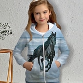 billiga Flickans 3D-tecknad film-tjej 3d häst hoodie kappa ytterkläder långärmad 3d print höst vinter aktivt mode söt polyester barn 3-12 år utomhus casual daglig normal passform