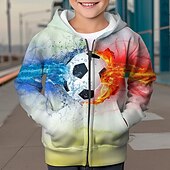 billiga Pojkens 3D Sporter &amp; Spel-Pojkar 3D Fotboll brand Huvtröja Kappa Ytterkläder Långärmad 3D-tryck Höst Vinter Mode Streetwear Häftig Polyester Barn 3-12 år Utomhus Ledigt Dagligen Normal