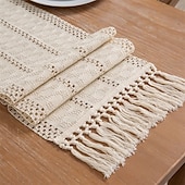economico Runner da tavolo-Runner da tavolo in misto cotone e lino decorazione per il tavolo da pranzo, runner da tavolo in stile rustico con bandiera da tavolo per cene di nozze e feste