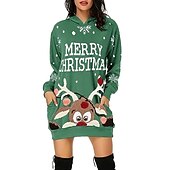olcso Vicces karácsonyi pulóverek és pulóverek-Karácsony Mikulás Ruhák Kapucnis felsőrész Pullover Klasszikus Alap Kawaii Kompatibilitás Női Felnőttek Karácsony Újév 3D nyomtatás Hétköznapi