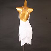 voordelige Latin danskleding-dans salsa latin dansjurk franjes kwastje split joint dames performance training mouwloze chinlon
