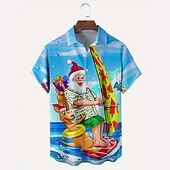 Christmas Men's Santa Claus Hawaiian Shirt Santa Claus Surfing Casual Aloha Outdoor clothing Daily Wear Streetwear Fall Turndown Short Sleeve Blue S M L Normal4