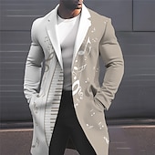 cheap Men&#039;s Print Lightweight Coats-Men&#039;s Musical Notes Winter Coat Overcoat Coat Warm Breathable Comfortable Fashion Streetwear Business Work Wear to work Going out Pocket Print Fall &amp; Winter Turndown Long Sleeve Black White Sky Blue
