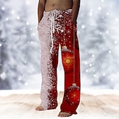お買い得  クリスマスシーン衣装-クリスマスハワイアンパンツ 男性用 スノーフレーク柄 巾着ゴムウエスト カジュアル パーティーイブニングウェア クリスマスパーティー ビーチウェア ストレートレッグパンツ 3Dプリント ホワイト ワイン ルビーレッド