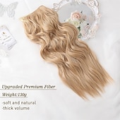 cheap Clip in Extensions-Hair Extensions 20 Inch Long Wavy Blonde Hair Extensions with Invisible Wire Adjustable Size 4 Secure Clips in Hair Extensions for Women