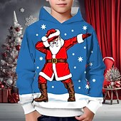 billiga Barnens jultröjor-Jul Pojkar 3D jultomten Huvtröja Pullover Långärmad 3D-tryck Höst Vinter Mode Streetwear Häftig Polyester Barn 3-12 år Utomhus Ledigt Dagligen Normal