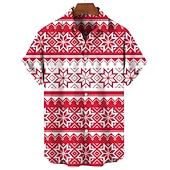 お買い得  クリスマス･コスチューム-クリスマスシャツ サンタクロース スノーフレーク マッスル カジュアル メンズシャツ アウトドア クリスマス ストリート 秋 ターンダウン 半袖 ブラック レッド バーガンディー s m l
