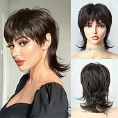 voordelige Synthetische trendy pruiken-korte blonde pruik shaggy gelaagde jaren 80 mul pruik pixie-cut pruik met pony krullend synthetisch natuurlijk nep haar vervangende pruiken voor vrouwen dagelijks feest cosplay kostuum gebruik