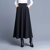tanie Zwykłe spódnice-Damskie Spódnica Linia A Huśtawka Elegancja Moda Midi Wysoka talia Spódnice Solidne kolory Kieszeń Ulica Codzienny Wino Czarny Czerwony Zima Poliester