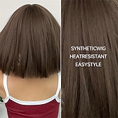 お買い得  トレンドの合成ウィッグ-ブラウン 14 インチ ボブ ショート ストレート ヘアウィッグ 前髪付き かわいい 合成繊維 女性用ウィッグ 毎日のハロウィーンパーティー コスプレ用 クリスマスパーティーウィッグ