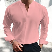 abordables Camisas Popover para Hombres-Hombre Camisa de verano Camisa casual Negro Blanco Vino Azul Marino Oscuro Azul Piscina Manga Larga Plano Escote en Pico Calle Vacaciones Sexy Ropa Moda Camisas Ocio