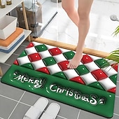 halpa Christmas Bath-kylpymatot, nopeasti kuivuva sisä-/ulkomattomatto, hyvää joulua joulupukki ylösalaisin riippuva punainen tausta kumi liukumaton imukykyinen ohut kynnysmatto kylpyhuoneeseen, makuuhuoneeseen, etuoveen,
