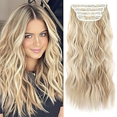 preiswerte Clip-in-Erweiterungen-Synthetische Erweiterungen Clips Synthetische Haare Lang Haar-Verlängerung Einclipsen 4 Stück Weich Hitze Resistent Flauschige Damen