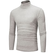 cheap Basic T shirts-Men&#039;s T Shirt Long Sleeve Shirt Mock Turtleneck Long Sleeve Rolled collar Plain Vintage Essential Street Black White Navy Blue Top Tee for Men