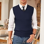 abordables suéter de los hombres-Hombre Chaleco suéter Sueter de lana Pull-over Tejer Escote en V Profunda De Punto Color sólido Escote en Pico Básico Elegante Ropa Invierno Otoño Negro Vino M L XL