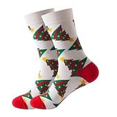cheap Men&#039;s Socks-Men&#039;s 2 Pairs Crew Socks Men Socks Xmas Socks Red / Green White Color Christmas Casual Daily Basic Medium Fall / Winter Thermal