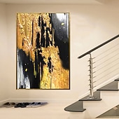 preiswerte Abstrakte Gemälde-Großes handgemaltes goldenes Ölgemälde, Folienölgemälde, handgefertigt, Original-Ölgemälde, abstrakt, modern, auf Leinwand, goldenes Blatt, Wand, handgefertigtes Kunstdekor, gerollte Leinwand, kein