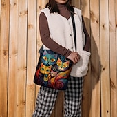 tanie Torby na ramię-artystyczna torebka crossbody z nadrukiem kota – żywa, abstrakcyjna torba damska na ramię do codziennego użytku i na prezent