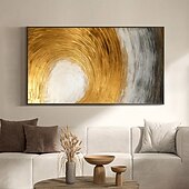 お買い得  抽象画-手作り油絵キャンバス壁アートの装飾オリジナルスキーゴールドテクスチャ家の装飾用ストレッチフレーム付き/内枠絵画なし
