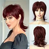 voordelige Synthetische trendy pruiken-korte blonde pruik shaggy gelaagde jaren 80 mul pruik pixie-cut pruik met pony krullend synthetisch natuurlijk nep haar vervangende pruiken voor vrouwen dagelijks feest cosplay kostuum gebruik