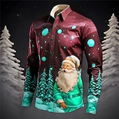 billiga Jultomtens outfit-Herr jultomten Julgran Skjorta Långärmad Ledigt Jul Dagliga kläder Utekväll Höst vinter Nedvikt Mönster Button-Down Grå+Purpur Gul Rubinrött Mörk marin Kungsblå