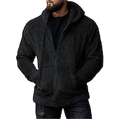 baratos camisolas de lã-Homens Moletom Full Zip Hoodie Casaco com capuz Fuzzy Sherpa Preto Verde Tropa Azul Cinzento Com Capuz Tecido Bolsos Desportos e Ar livre Diário Feriado Roupa de rua Legal Casual Outono &amp; inverno