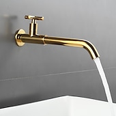 cheap Wall Mount-Wall Mounted Bathroom Sink Faucet, Brass Constructed Single Handle One Hole Long Reversible Spout Bath Mixer Taps for Bathroom Sink Tall Vessel in Black Chrome Antique Brass Silver