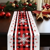 baratos Decoração de Natal-corredor de mesa vermelho, decoração de mesa sazonal em estilo fazenda de férias de inverno