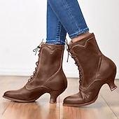 cheap 1920s-Women&#039;s Black Vintage Lace-Up Ankle Boots - Retro Faux Leather Victorian-Style Shoes for Cosplay, Reenactments, and Special Occasions