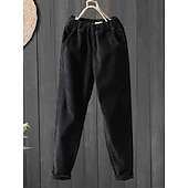 Women's Skinny Fleece Pants Corduroy Pants Streetwear Simple Casual Full Length Mid Waist Plain Pocket Elastic Waist Thermal Warm Comfort Soft Micro-elastic Vacation Valentine's Day Street Black Pink 7