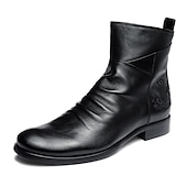 cheap Ankle Boots-Men&#039;s Brown Faux Leather Ankle Boots with Embossed Crest, Classic Vintage Style for Formal and Casual Occasions