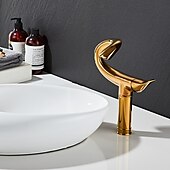 abordables Classiques-Robinet de lavabo de salle de bain incurvé pour vasque, robinets de bain à un trou à poignée unique avec interrupteur d&#039;eau chaude et froide, valve en céramique à l&#039;intérieur