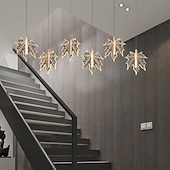 abordables Lustres uniques-lustre LED cristal feuille d&#039;érable design 4/5/6/12 lumières encastrées à intensité variable escalier en colimaçon long lustre villa escalier lumière duplex lustre 110-240v