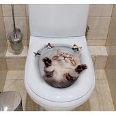 cheap Decorative Wall Stickers-Wall Mural 3D Wall Art cat Wall Poster Toilet Stickers 3D cat Wall Stickers cat Decals cat Stickers cat Toilet Girls Bedroom Toilet Decor cat Wall Decals Notebook Poster