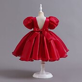 abordables Robes de fête-Tout-petit Fille Robe de Soirée Couleur Unie Manche Courte Performance Manche Gigot Mignon Princesse Polyester Mi-long Été Printemps 3-7 Ans Noir Blanche Rose Claire
