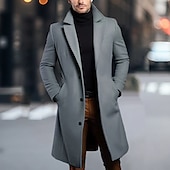 levne Pánský trenčkot-Pánské Zimní kabát Kabát Dlouhý trenčkot Venkovní Denní nošení Podzim zima 95 % polyester 5 % spandex Svrchní oděvy Oblečení Módní Šik ven Bez vzoru Klopa Dvouřadé