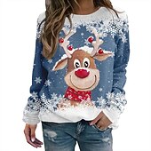 abordables Sudaderas y sudaderas con capucha divertidas-Navidad Reno Sudadera Pullover Sudadera navideña divertida Impresión 3D Estampado Gráfico Para Pareja Hombre Mujer Adulto Navidad Carnaval Mascarada Impresión 3D Fiesta Festival