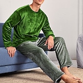 abordables Pijamas-Hombre Ropa de salón Pijama Conjunto pijama Top y pantalón de pijama 2 Piezas Plano Elegante Casual Confort Hogar Diario Franela Comodidad Cuello Barco Manga Larga Pullover Pantalón Cintura elástica