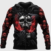 levne Halloween mikiny a svetry-Pánské Lebky Novinka Kapuce Kapucky Mikina Módní Chladný Dlouhý rukáv Kapuce Dovolená předvečer Všech svatých Streetwear Černá Rubínově červená Tisk Jaro &amp; podzim Návrhář
