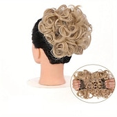 abordables Queue-de-cheval-mariée gros chignon en désordre, chignon bouclé synthétique avec clips de peigne, queue de cheveux couverture chignon extension de queue de cheval faux cheveux naturels