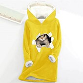 levne Zvířata vrcholy-dámská mikina mikina pulovr šerpa polyester kočka dopis ležérní sportovní potisk teplý fuzzy comfrt mikina s dlouhým rukávem top mikroelastický pad &amp;amp; zimní comfrt prodyšná měkká tkanina