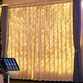 billige Soldrevet-1 stk solar led gardin krans på vinduet utendørs vanntette eventyrlys 8 lysmoduser for festival nyttår dekor led lys juledekorasjon, halloween dekorasjoner lys utendørs skinn