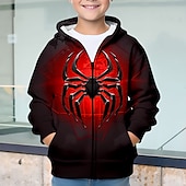 billiga Pojkens 3D-djur-Halloween Pojkar 3D SPIDER Huvtröja Kappa Ytterkläder Långärmad 3D-tryck Höst Vinter Mode Streetwear Häftig Barn 3-12 år Utomhus Ledigt Dagligen Normal