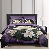 abordables diseño exclusivo-Juego de funda nórdica 100% algodón, juego de edredón con estampado floral, juegos de cama con funda de edredón estampada con funda de almohada tipo sobre, decoración de habitación, funda nórdica