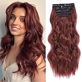 voordelige Clip-in-extensies-Synthetische uitbreidingen Klemmen Synthetisch haar Lang Haarextensies Clip-in 4 stuks Zacht Hittebestendig Pluizig Dames