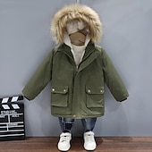 cheap Boy&#039;s Downs &amp; Puffer Jacket-Kids Boys&#039; Fleece Jacket Hoodie Jacket Outerwear Solid Color Long Sleeve Zipper Coat Outdoor Cotton Adorable Daily Yellow Pink Navy Blue Spring Fall 7-13 Years